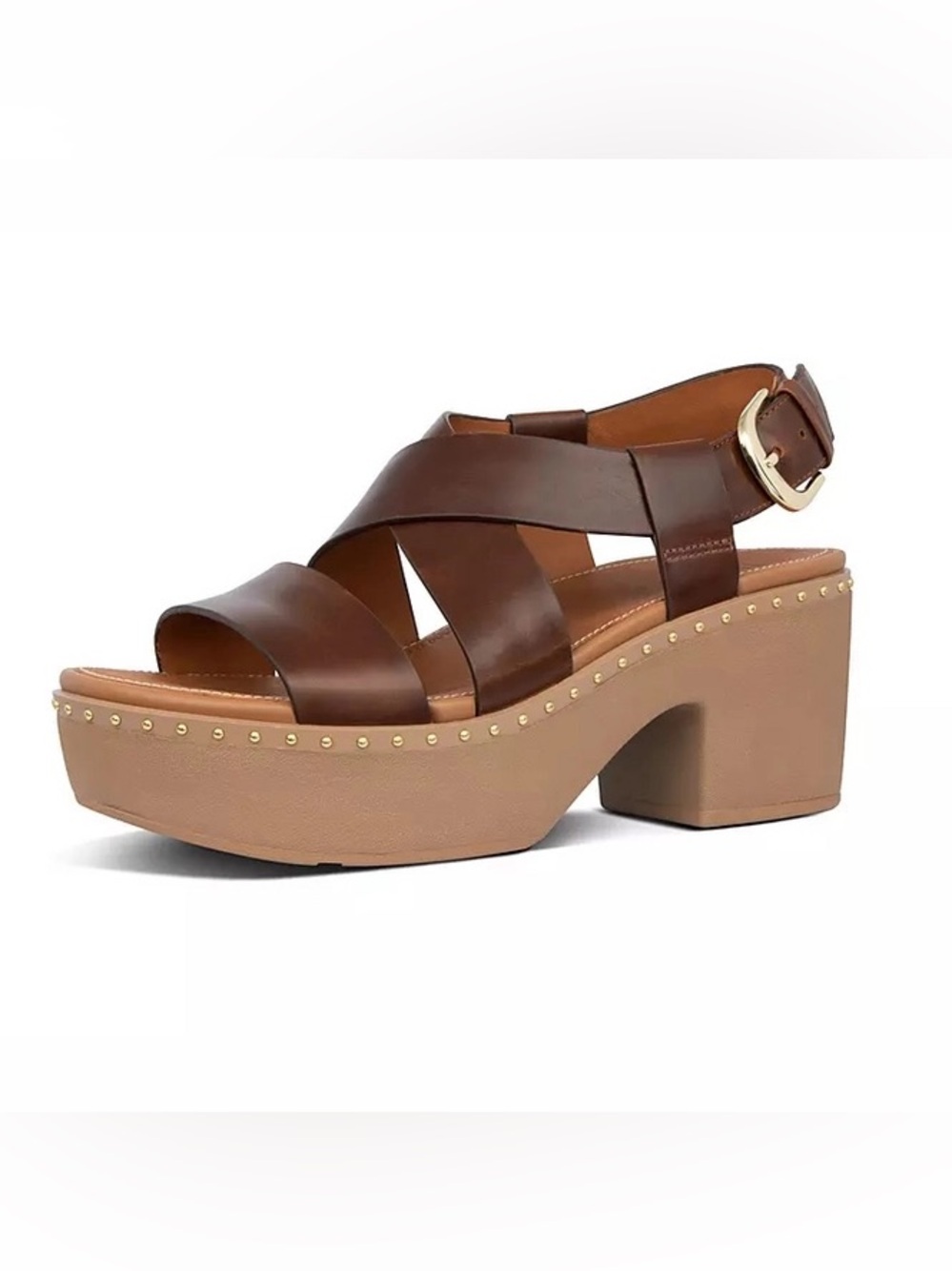 Fitflop Pilar Back Strap Platform Studded Sandals Chocolate Brown Leather US 9